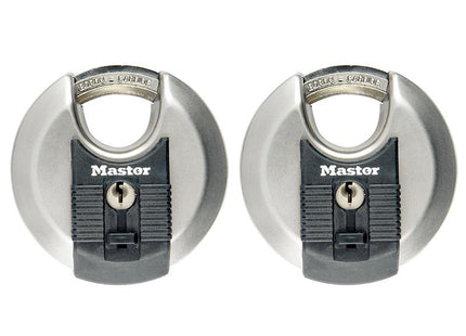 Master Lock Excell Stainless Steel Discus 70Mm Padlock Keyed Alike X 2