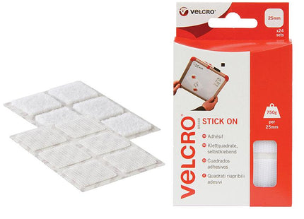 Velcro Brand Velcro Brand Stick On Squares 25Mm White Pack Of 24