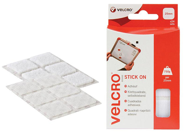 Velcro Brand Velcro Brand Stick On Squares 25Mm White Pack Of 24