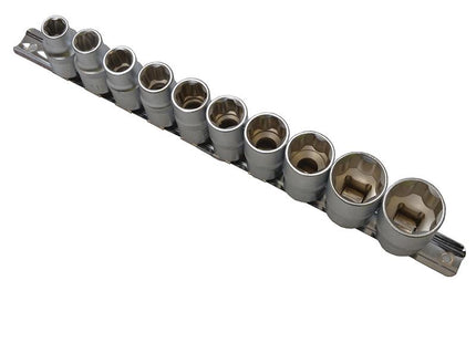 Bluespot Tools Sockets On Rail Set Of 10 Metric 1/2In Drive