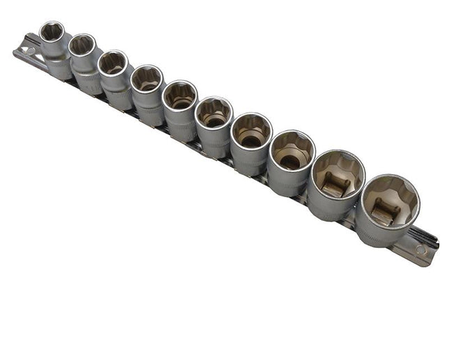 Bluespot Tools Sockets On Rail Set Of 10 Metric 1/2In Drive