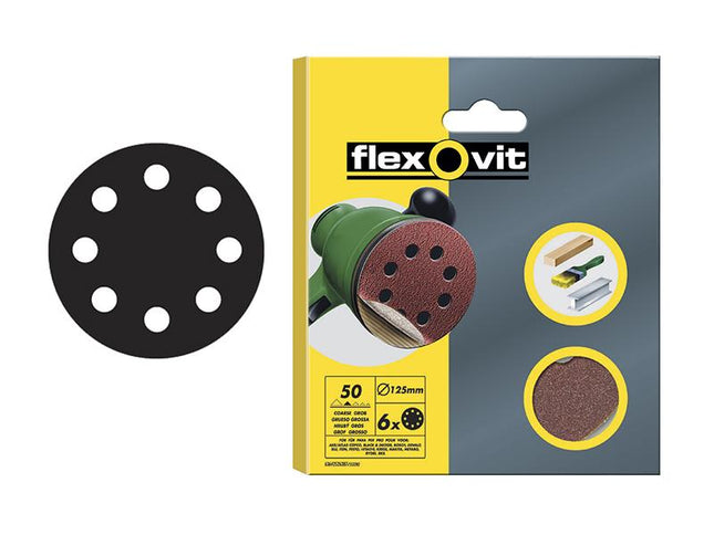 Flexovit Hook & Loop Sanding Discs 115Mm Coarse 50G (Pack Of 6)