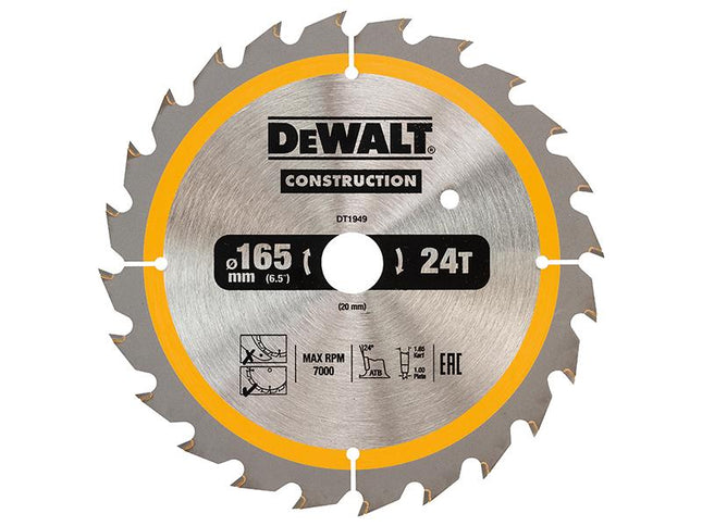 DEWALT Cordless Construction Trim Saw Blade 165 X 20Mm X 24T