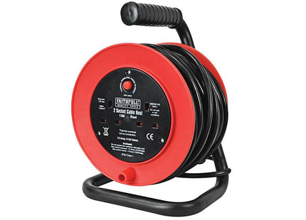 Faithfull Power Plus Open Drum Cable Reel 240 Volt 15 Metre 13 Amp 2 Socket