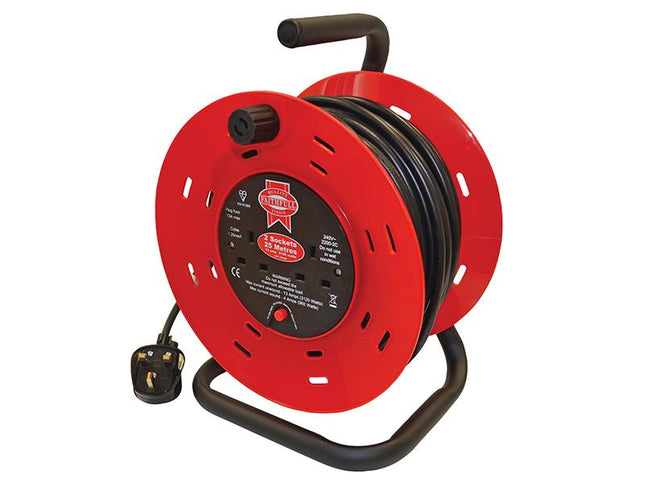 Faithfull Power Plus Open Drum Cable Reel 240 Volt 25 Metre 13 Amp 2 Socket