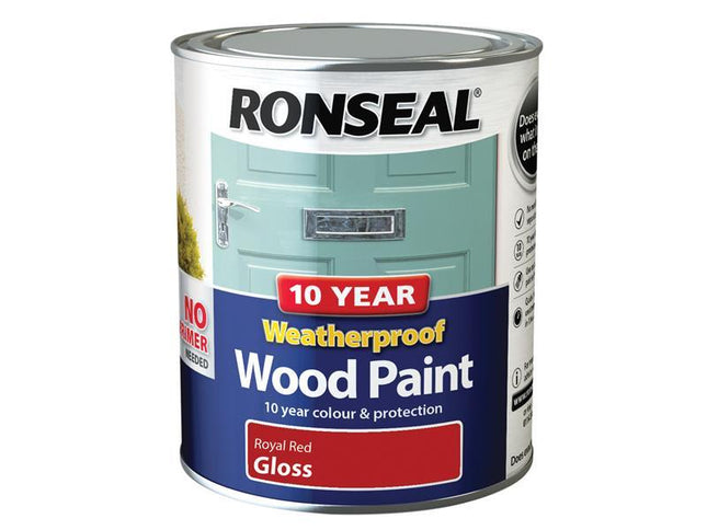 Ronseal 10 Year Weatherproof Wood Paint Royal Red Gloss 750Ml