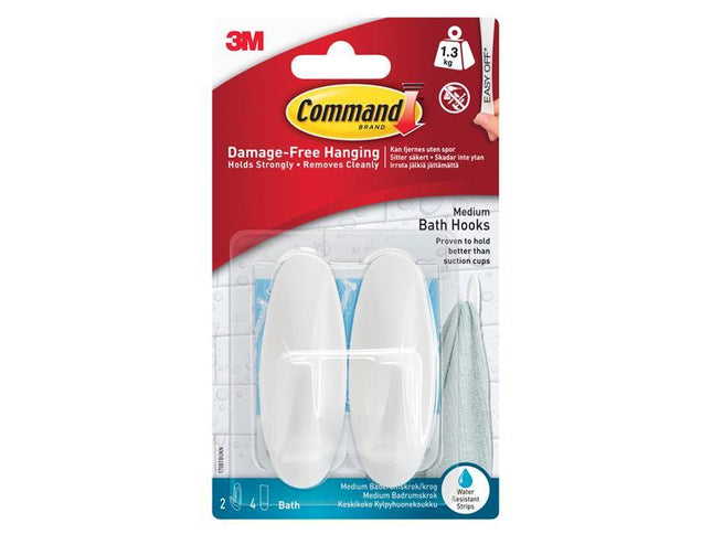 Command Medium Bathroom Hooks (Pack 2)