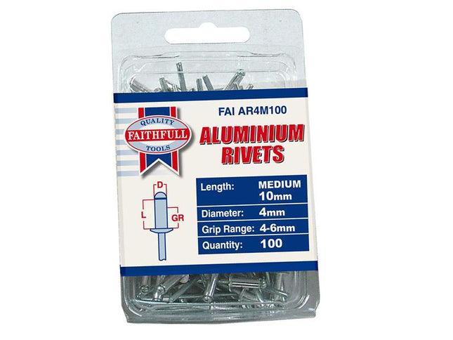 Faithfull Aluminium Rivets 4Mm X 10Mm Medium Pre-Pack Of 100