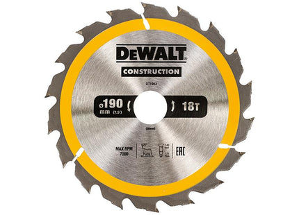 DEWALT Portable Construction Circular Saw Blade 190 X 30Mm X 18T