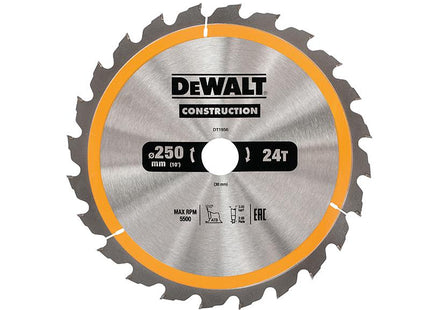 DEWALT Stationary Construction Circular Saw Blade 250 X 30Mm X 24T