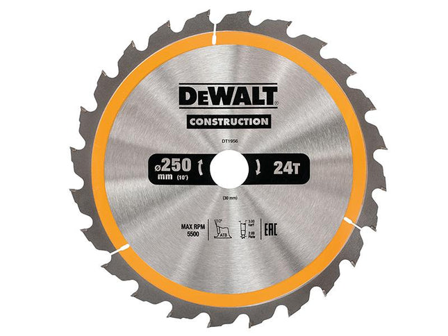 DEWALT Stationary Construction Circular Saw Blade 250 X 30Mm X 24T