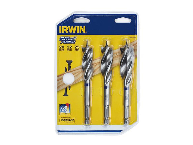 IRWIN Blue Groove Wood Power Bit Set 3 Piece 20 22 & 25Mm