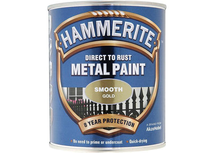 Hammerite Direct To Rust Smooth Finish Metal Paint Gold 750Ml