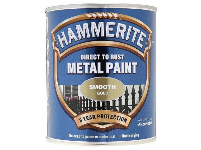 Hammerite Direct To Rust Smooth Finish Metal Paint Gold 750Ml