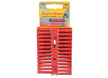 PLASPLUGS Srp 502 Solid Wall Super Grips Fixings Red (100)