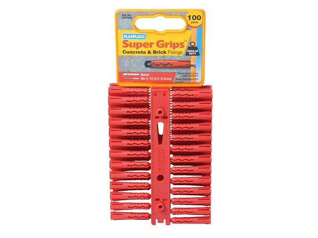 PLASPLUGS Srp 502 Solid Wall Super Grips Fixings Red (100)