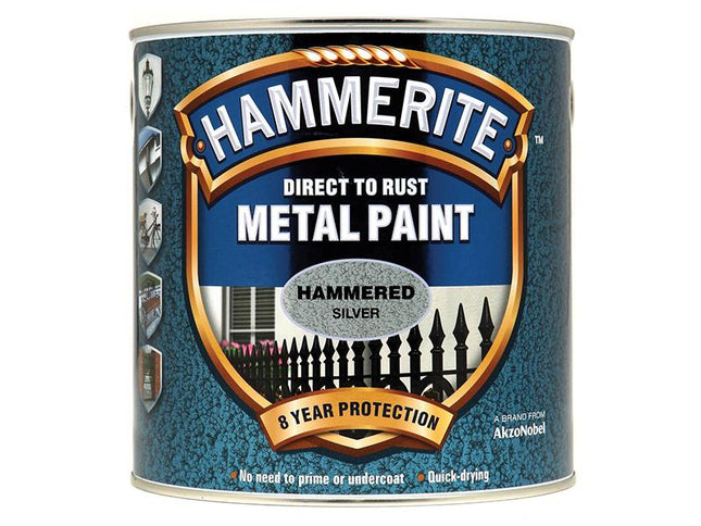 Hammerite Direct To Rust Hammered Finish Metal Paint Silver 2.5 Litre