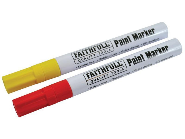 Faithfull Paint Marker Pen Yellow & Red (Pack Of 2)