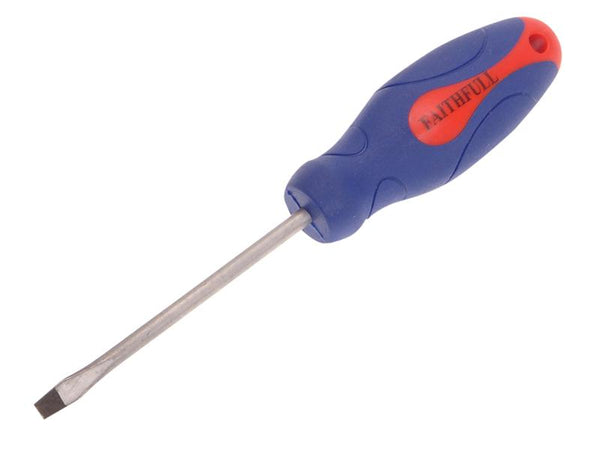 Faithfull Soft Grip Screwdriver Flared Slotted Tip 4.0 X 75Mm