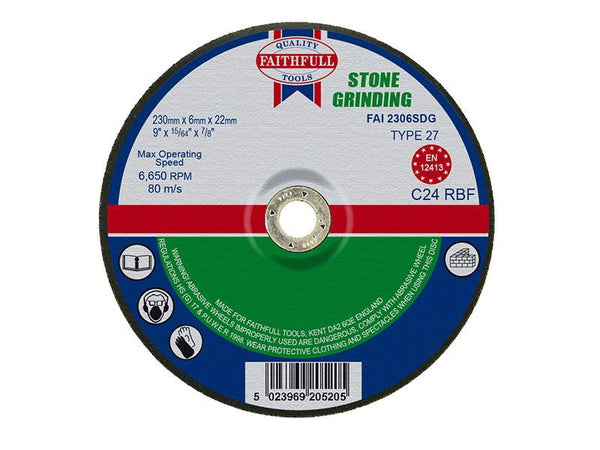 Faithfull Depressed Centre Stone Grinding Disc 230 X 6 X 22.23Mm