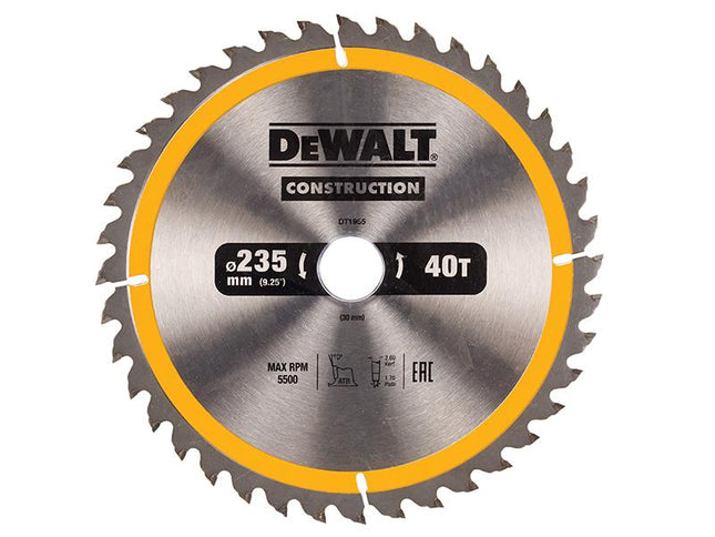 DEWALT Portable Construction Circular Saw Blade 235 X 30Mm X 40T