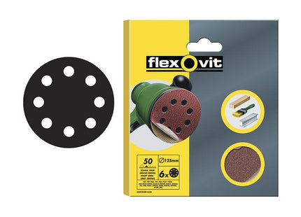 Flexovit Hook & Loop Sanding Discs 125Mm Coarse 50G (Pack Of 15)