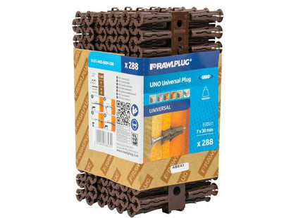 Rawlplug Brown Uno Plugs 7 X 30Mm (Pack 288)