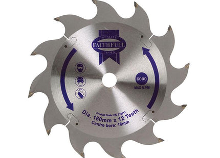 Faithfull Tct Circular Saw Blade 180 X 16Mm X 12T Pos