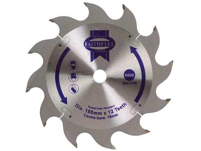 Faithfull Tct Circular Saw Blade 180 X 16Mm X 12T Pos