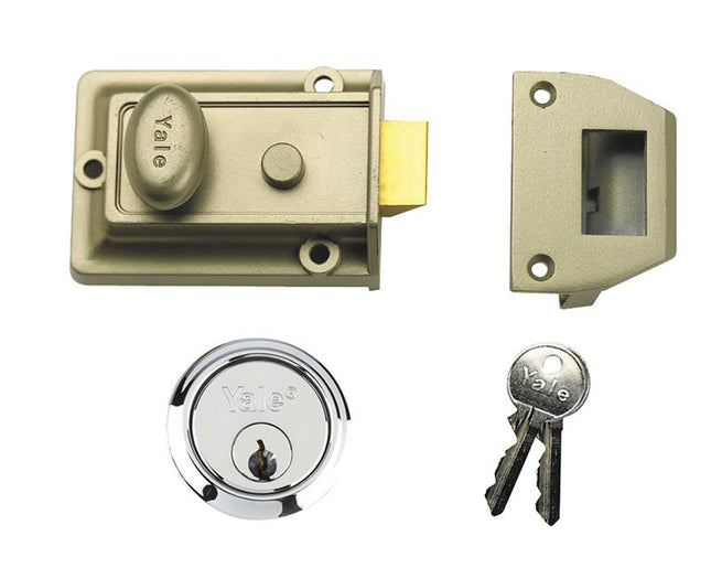 Yale Locks P77 Traditional Nightlatch 60Mm Backset Nickel Brass Finish Sc Cylinder Box