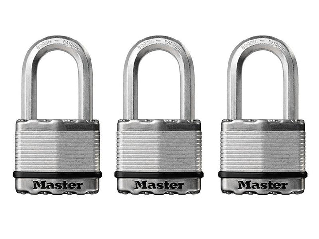 Master Lock Excell Laminated Steel 50Mm Padlock - 38Mm Shackle - Keyed Alike X 3