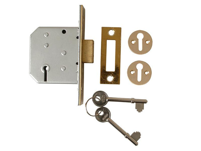 Union 2177 3 Lever Mortice Deadlock Polished Brass 65Mm 2.5In Visi