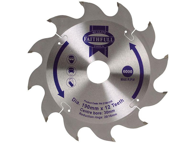 Faithfull Tct Circular Saw Blade 190 X 30Mm X 12T Pos