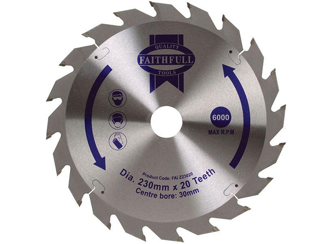 Faithfull Tct Circular Saw Blade 230 X 30Mm X 20T Pos