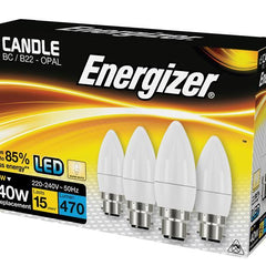 Energizer LED BC (B22) Opal Candle Non-Dimmable Bulb, Warm White 470 lm 5.9W (Pack 4)