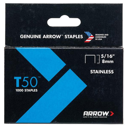 ARROW T50 Staples Stainless Steel 505Ss 8Mm ( 5/16In) Box 1000