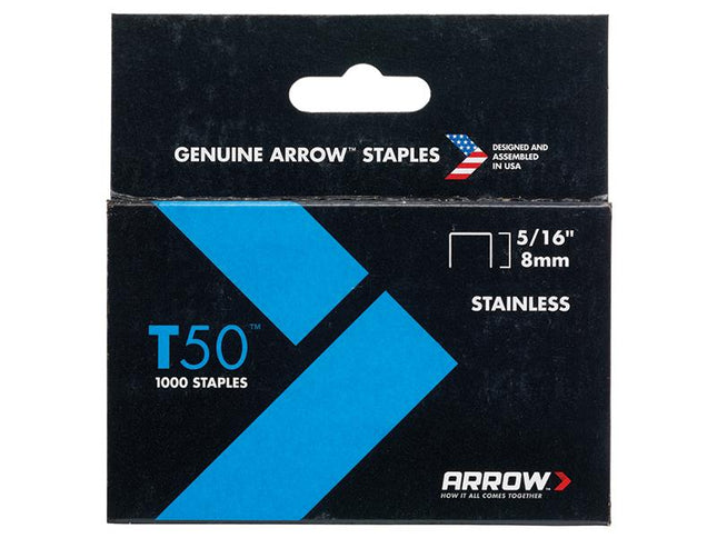 ARROW T50 Staples Stainless Steel 505Ss 8Mm ( 5/16In) Box 1000