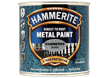 Hammerite Direct To Rust Hammered Finish Metal Paint Silver 250Ml