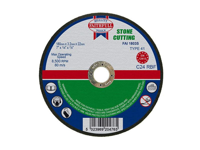 Faithfull Stone Cut Off Disc 180 X 3.2 X 22.23Mm