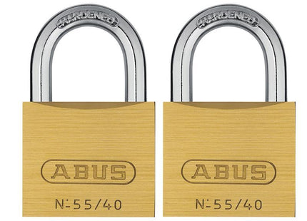 ABUS Mechanical 55/40Mm Brass Padlocks Twin Pack