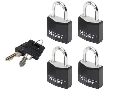 Master Lock Aluminium Black Vinyl Cover 20Mm Padlock 3-Pin - Keyed Alike X 4