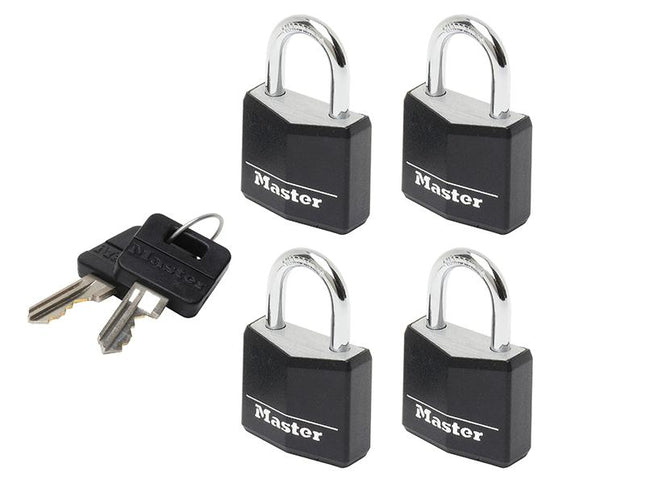 Master Lock Aluminium Black Vinyl Cover 20Mm Padlock 3-Pin - Keyed Alike X 4