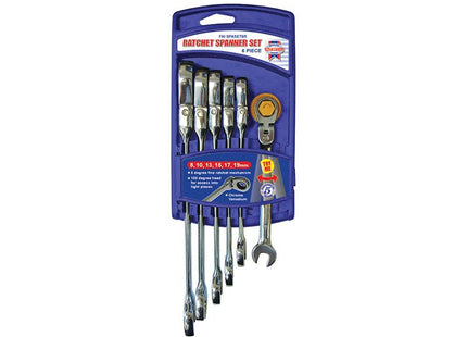 Faithfull Ratchet Combination Spanner Flex Head Set, 6 Piece