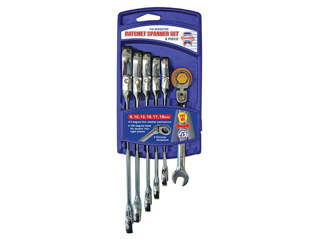 Faithfull Ratchet Combination Spanner Flex Head Set, 6 Piece