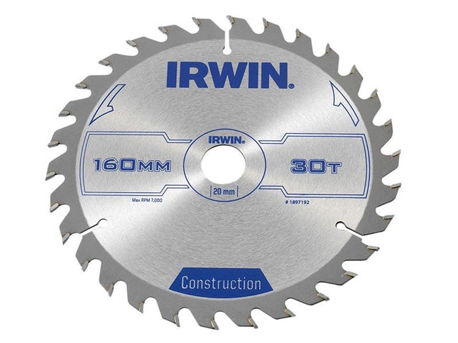 IRWIN Construction Circular Saw Blade 160 X 20Mm X 30T Atb