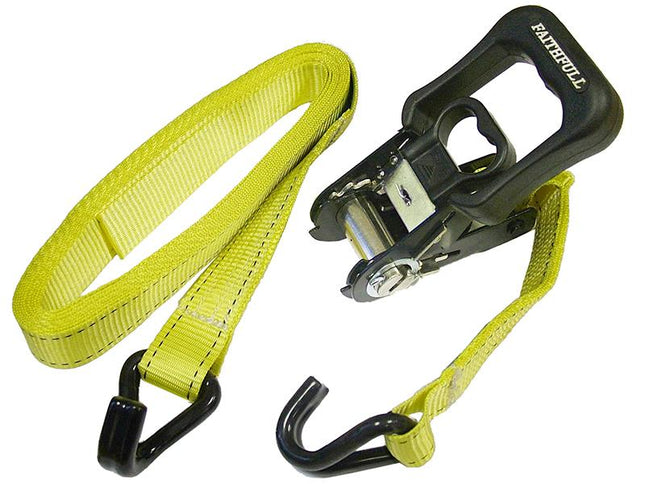 Faithfull Ratchet Tie-Downs J Hook 5M X 32Mm Breaking Strain 1320Kg/Dan 2 Piece