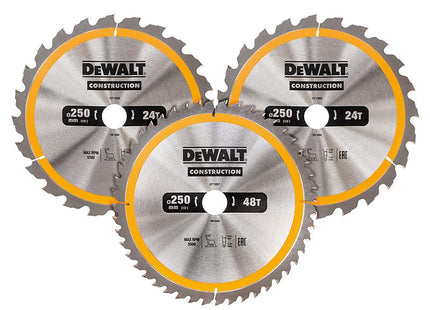 DEWALT Dt1963 Construction Circular Saw Blade 3 Pack 250 X 30Mm X 24T/48T