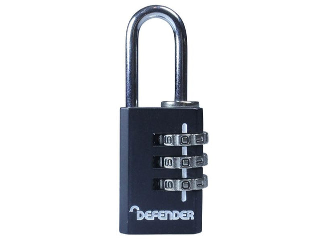 Defender Black Diecast Combination Padlock 20Mm