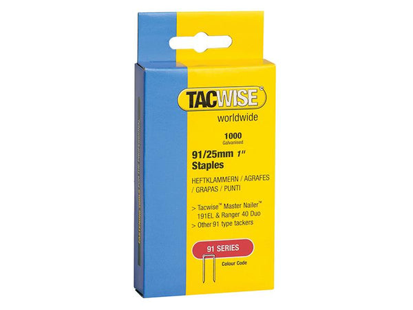 Tacwise 91 Narrow Crown Staples 25Mm - Electric Tackers Pack 1000