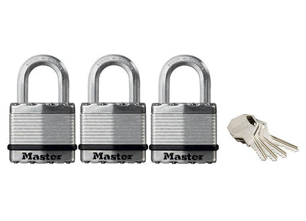 Master Lock Excell Laminated Steel 45Mm Padlock - 24Mm Shackle - Keyed Alike X 3